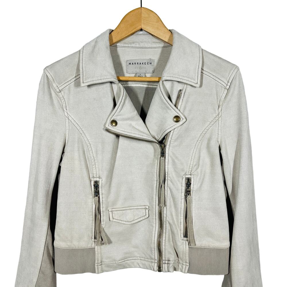 Marrakech Soft Moto Jacket Full Zip Pockets Long Sleeve Cream - S